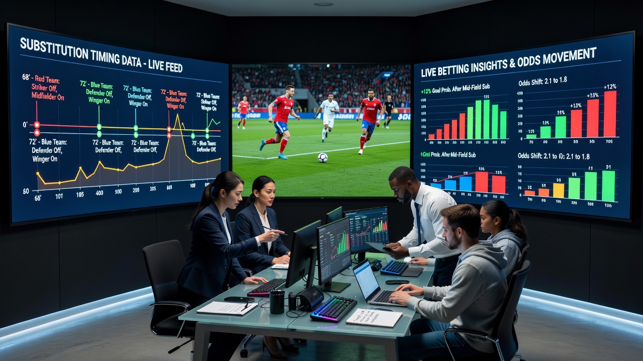 Live betting interface displaying substitution timing stats alongside match statistics during a league clash