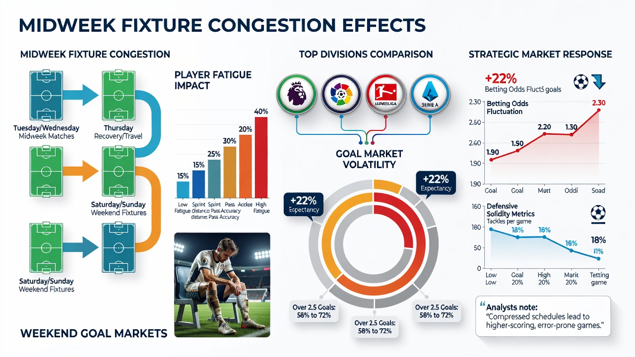Detailed breakdown of goal market statistics after congested midweek schedules in top European leagues
