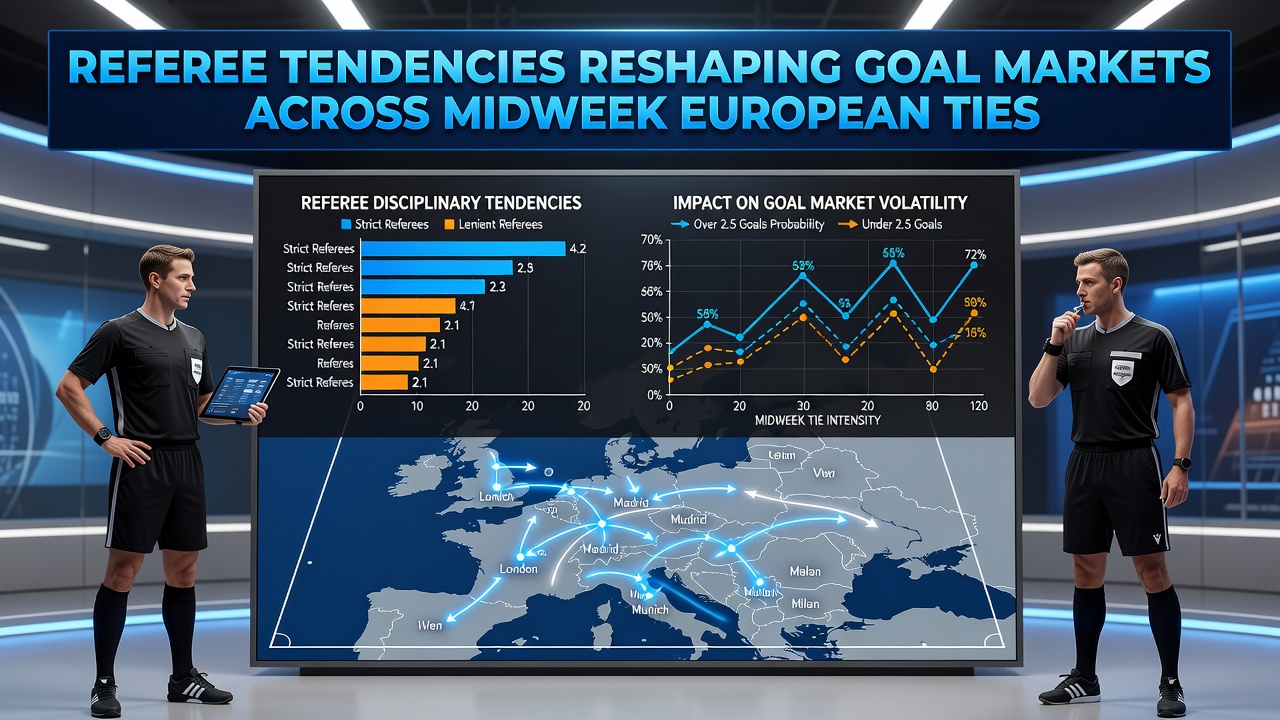 Midweek European match action highlighting referee positioning