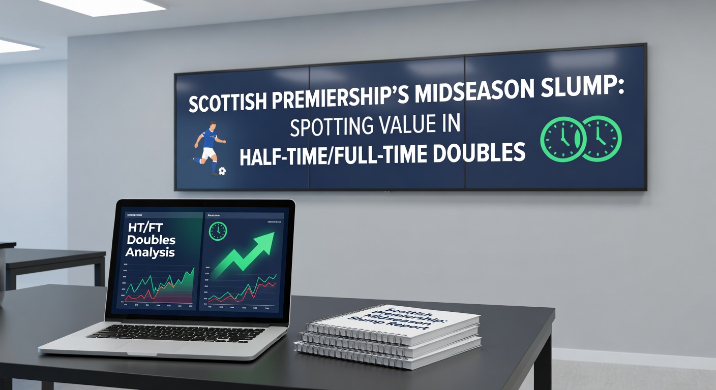 Graph showing Scottish Premiership HT/FT outcomes during midseason, with bars illustrating comeback frequencies from 2022-2026