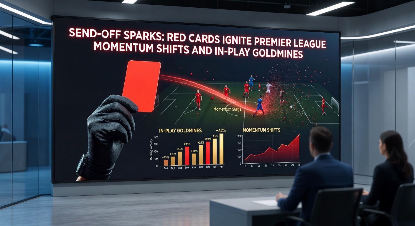 Premier League players reacting to a controversial red card decision, crowd in frenzy