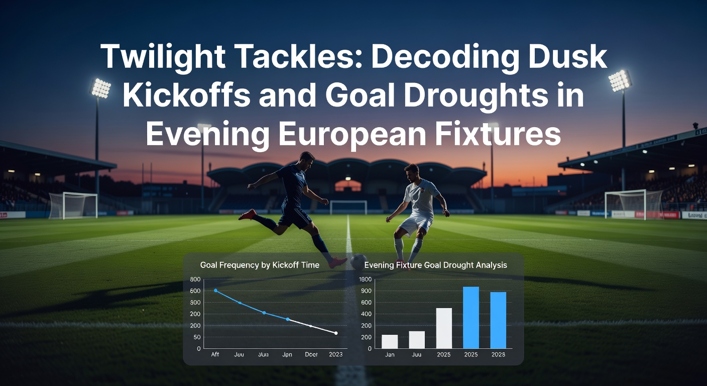 Floodlit stadium during a tense evening European football match, with players battling under the lights as dusk settles in